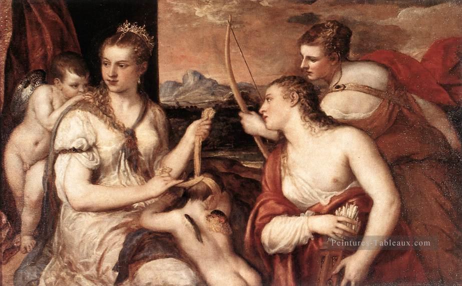 Venus Blindfolding Cupidon Nu Tiziano Titian Peintures à l'huile